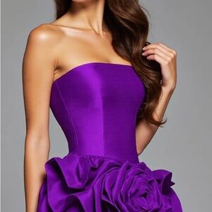 Strapless Purple Rose-Accent Cocktail Dress